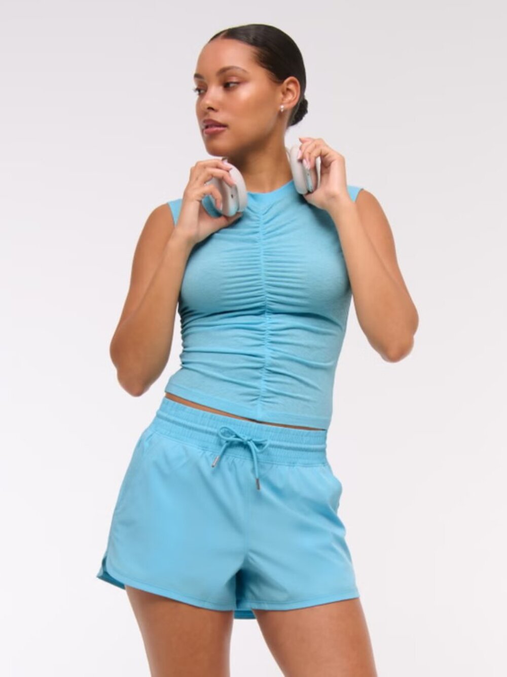 YPB motionTEK High Rise Lined Workout Short - Light Blue, Medium